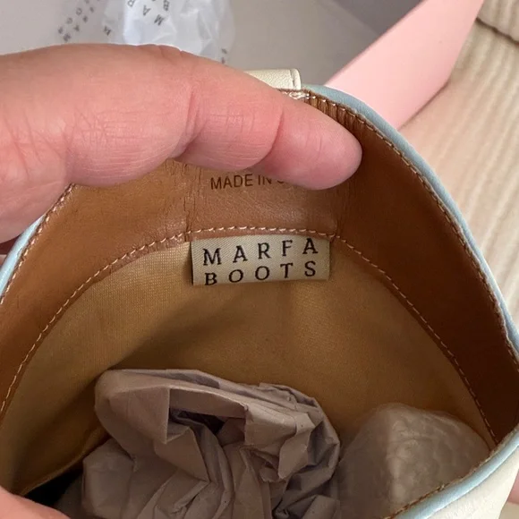 Marfa Cream and Blue Ankle Boots with Bow Detail - Picture 9 of 13